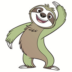 A Happy Sloth Standing Cheerfully Against a White Background Illustrator Artwork