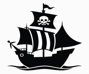 Black Silhouette Pirate Ship Sailing Image