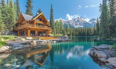 Naklejka premium Emerald Lake Lodge Against the Backdrop of the Stunning Rocky Mountains