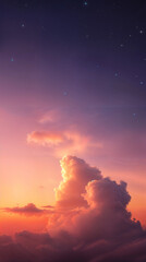 Sunset Sky Cloudscape Golden Hues, Starry Night, Aerial View