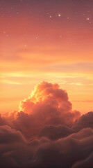 Sunset Sky Cloudscape Golden Hues, Starry Night, Aerial View