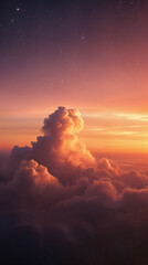 Sunset Sky Cloudscape Golden Hues, Starry Night, Aerial View