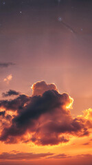 Sunset Sky Cloudscape Golden Hues, Starry Night, Aerial View