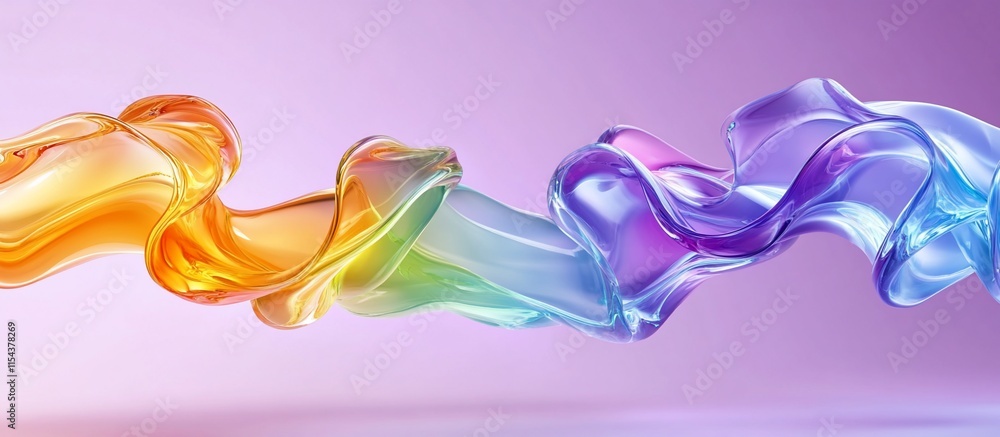 Poster a colorful, flowing wave of translucent material against a soft backdrop.