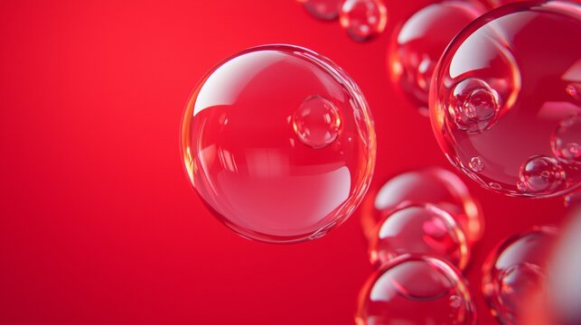 Red bubbles floating in vibrant liquid