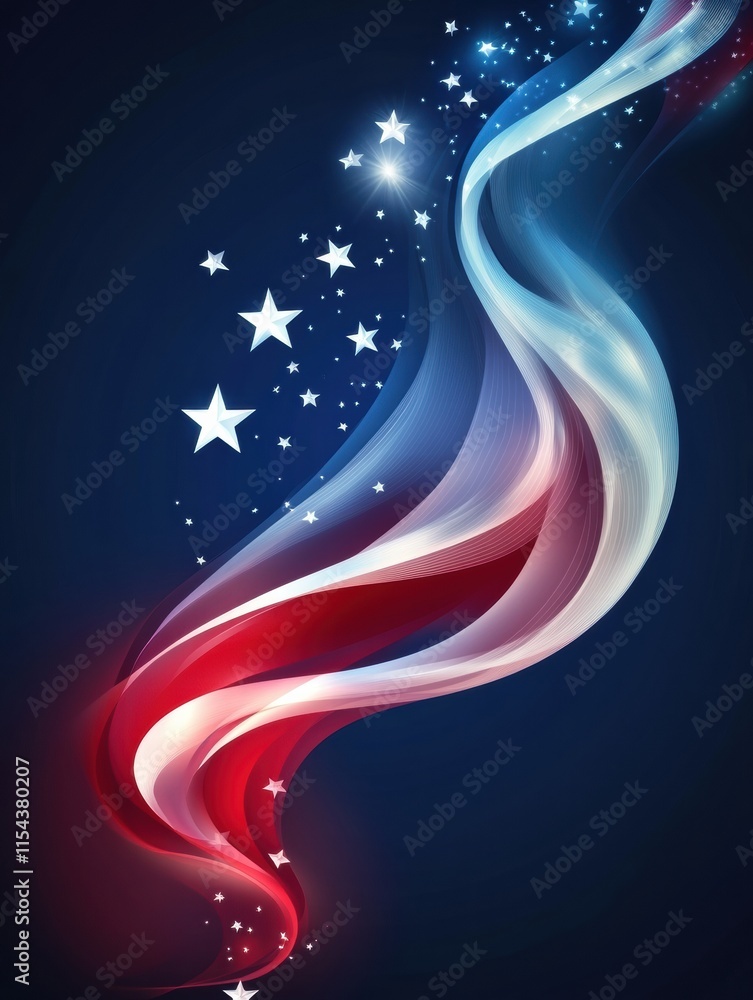 Aufkleber flowing fabric texture of the american flag with stars and stripes on a dark background creates a st
