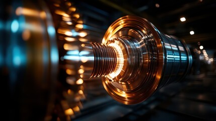 An image showcasing intricate metal machinery, with a vibrant glowing core that highlights the complexity and beauty of technological progress and industrial design.