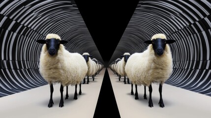 Symmetrical Sheep Scene in Low Light Studio Background
