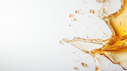 An amber liquid splash resonates against a soft background, offering a visual spectacle that speaks to the fluidity of art and the grace of dynamic motion captured.