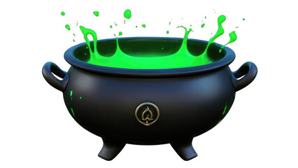 Boiling green potion in a black cauldron.
