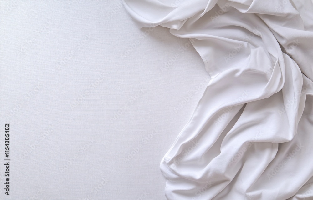 Poster a draped white fabric on a light background, creating a soft texture.