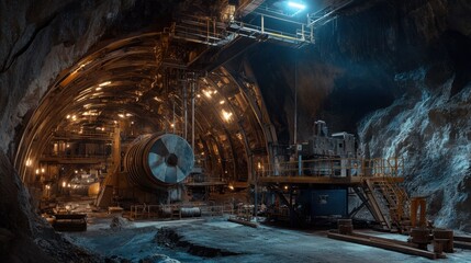 Dramatic Side Lighting in Subterranean Ore Processing Complex: Industrial Hydrocyclones, Mechanical Classifiers, and Steel Framework Capture the Essence of Mining Operations.