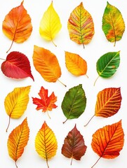 Colored Leaves on White Background