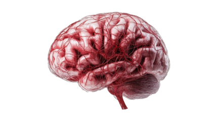 Detailed anatomical view of a human brain. transparent background