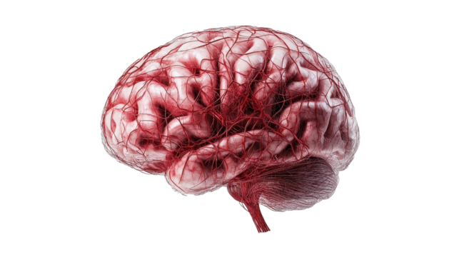 Detailed anatomical view of a human brain. transparent background