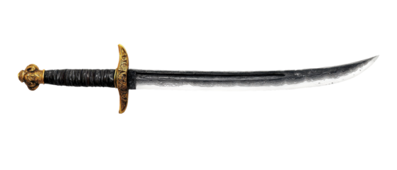 Decorative sword with a curved blade. transparent background