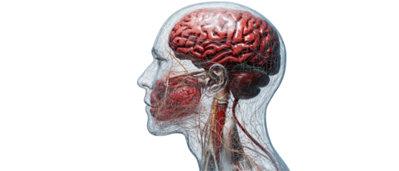 Detailed anatomical illustration of human brain. transparent background