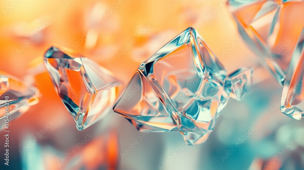 Fototapete Abstract 3D rendering of translucent crystals floating within a vibrant background. Generative AI