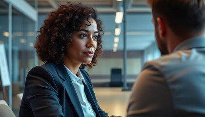 Team of colleagues engaged in a focused discussion, brainstorming solutions and exchanging ideas in a collaborative session.
