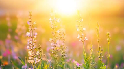 Serene Sunset Over Blossoming Fields