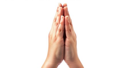 Praying hands gesture on a white background