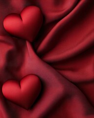 Fototapeta premium Valentine's Day Romantic Red Hearts on Luxurious Fabric Drape Valentine s Day Love Passion Romance Texture
