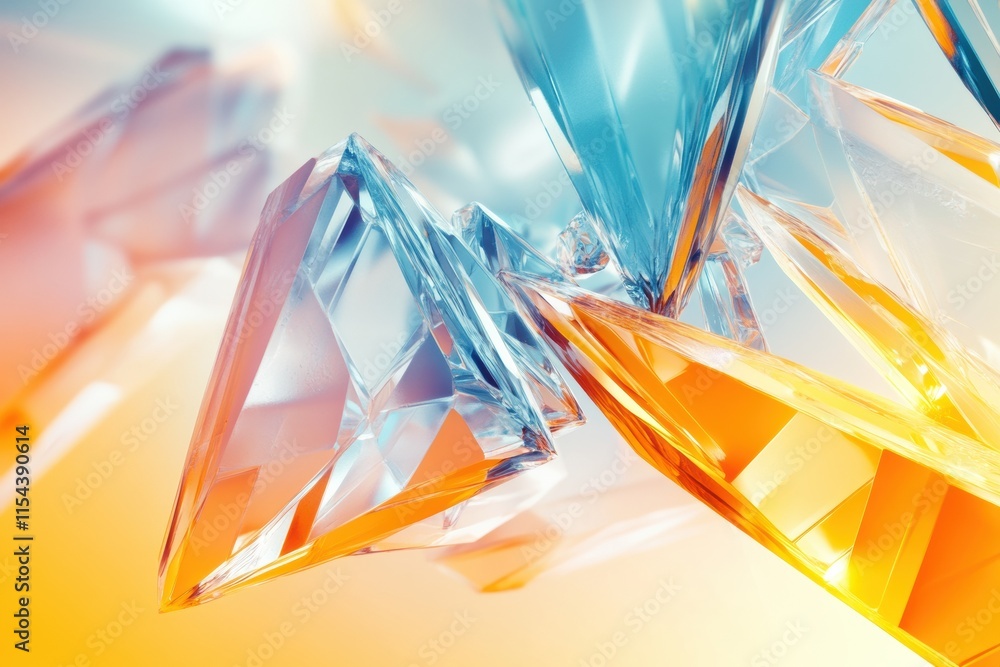 Poster Dynamic interplay of light through vibrant abstract 3D shapes in a kaleidoscopic arrangement captivating the viewer. Generative AI