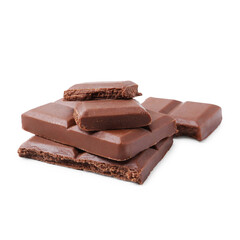 Pieces of delicious milk chocolate isolated on white