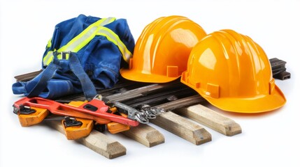 Fototapeta premium Construction Safety Gear on White Background