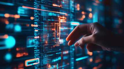 A glowing digital interface emerges, creating an immersive tech-inspired atmosphere.