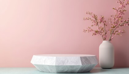 Elegant Pink Floral Display with Modern Pedestal