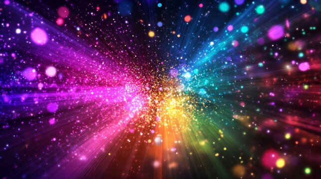Dynamic neon confetti dancing in the air against a colorful background of festive celebrations