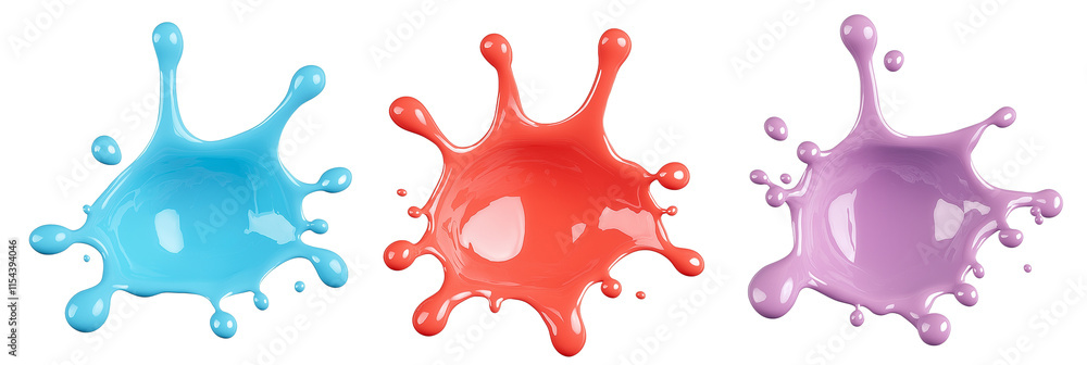 Poster a vibrant collection of multicolored paint splashes, blobs, and splatter effects. features paintbrus