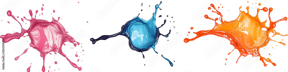 Poster a vibrant collection of multicolored paint splashes, blobs, and splatter effects. features paintbrus