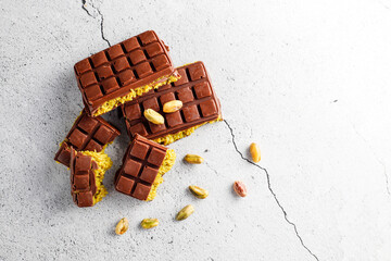 Dubai chocolate bar with pistachio paste and kadaif dough