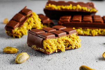 Dubai chocolate bar with pistachio paste and kadaif dough
