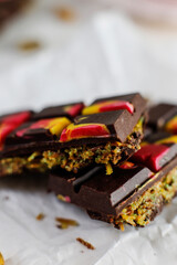 Gluten-free dubai chocolate bar with pistachio paste and kadaif dough