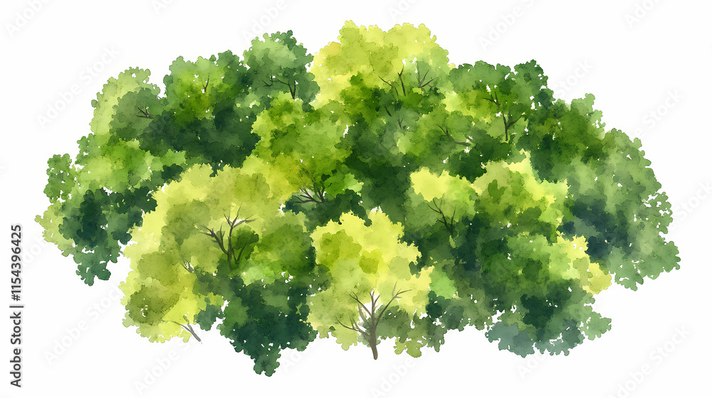 Aufkleber vector tree top watercolor hand drawn view isolated on white background for landscape plan and archi