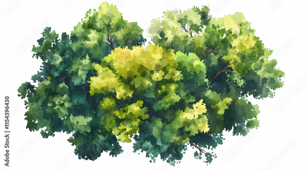 Aufkleber vector tree top watercolor hand drawn view isolated on white background for landscape plan and archi