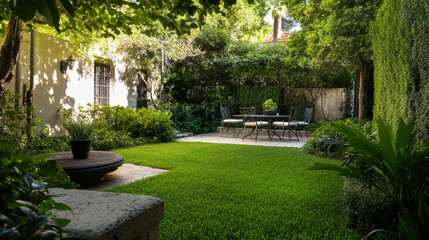 Lush greenery surrounds the scene, creating a peaceful and vibrant atmosphere.