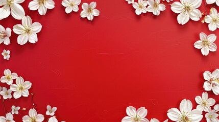 Vibrant Red Background with White Flowers for Festive Designs