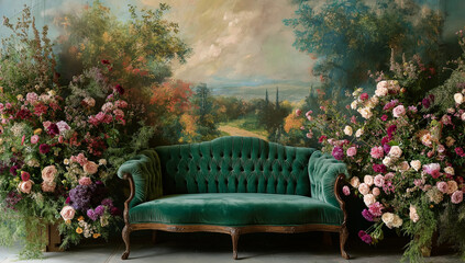 Maternity backdrop, wedding backdrop, photography background with delicate flowers and vintage wall