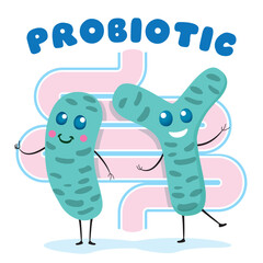 Illustration of a mascot of a probiotic, microorganism, good bacteria. Ideal for informative and institutional materials