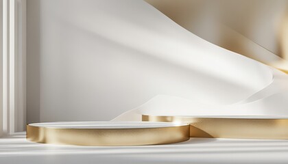 Elegant Gold White Product Display Podium Minimalist Background Abstract Design