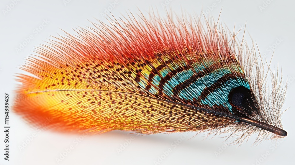Poster a vibrant feather showcasing intricate patterns and colors.