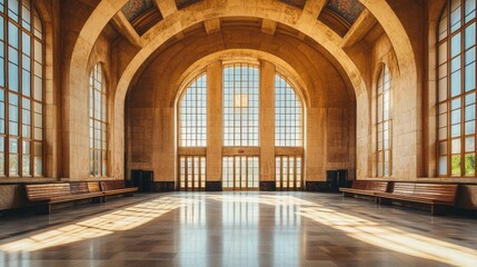 Obraz premium Elegant Architectural Interior of Grand Hall with Large Windows