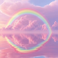 Arcoíris reflejado en lago