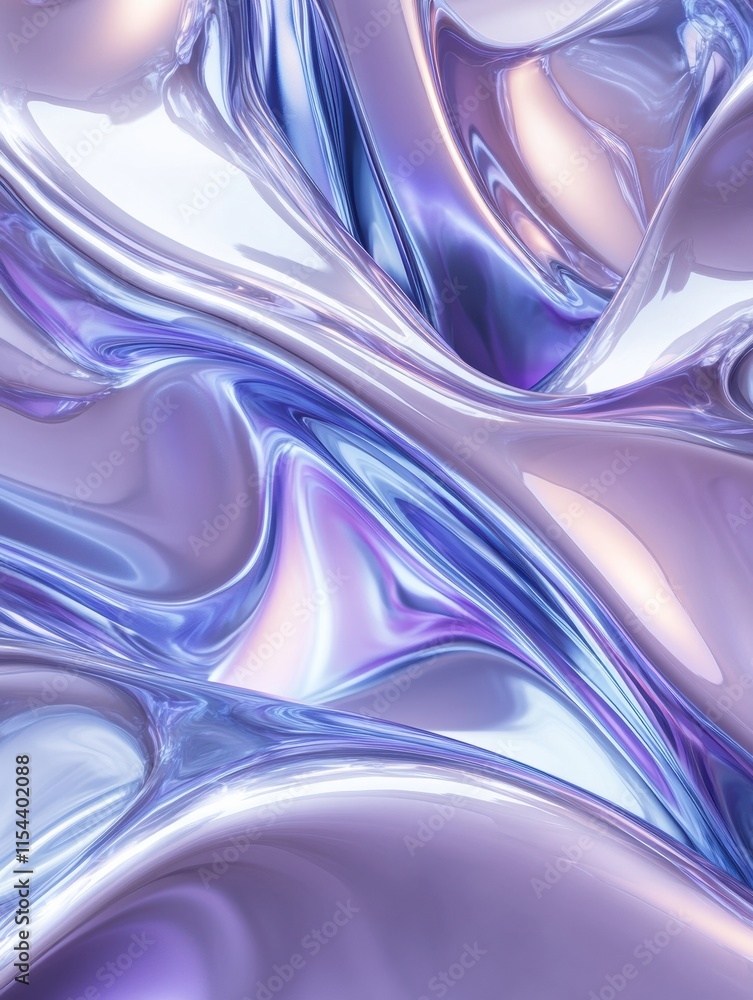 Fototapete Mesmerizing abstract 3D waves of purple and silver create a fluid and dynamic visual experience in digital art. Generative AI