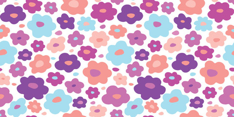 Seamless pattern with abstract multicolored flowers. Summer simple print with bloom. Vector graphics.