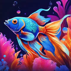 vector illustration of colorful fish in an aquarium